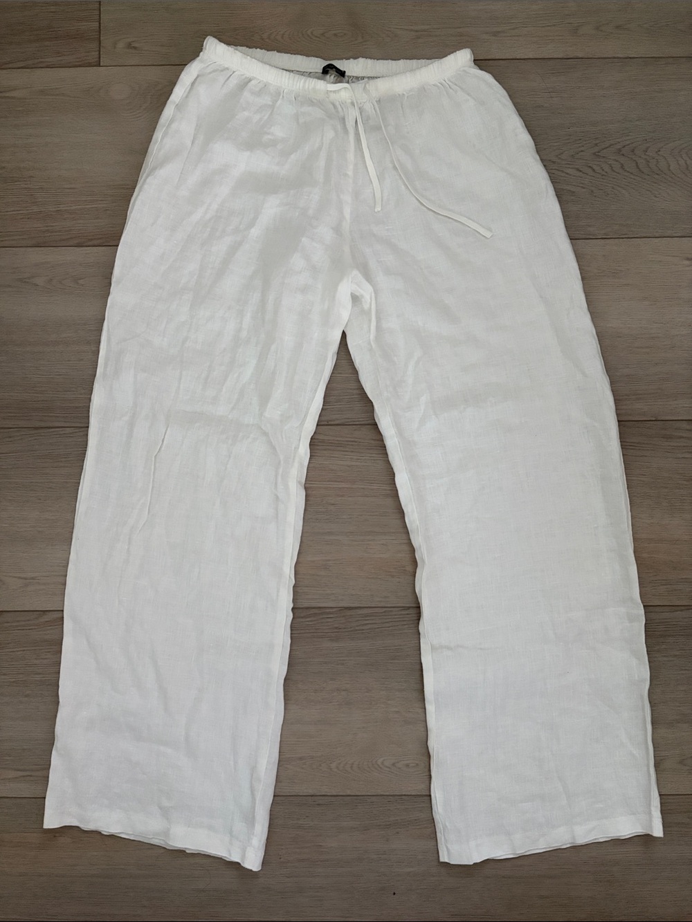 St. George White Drawstring Linen-Blend Pants